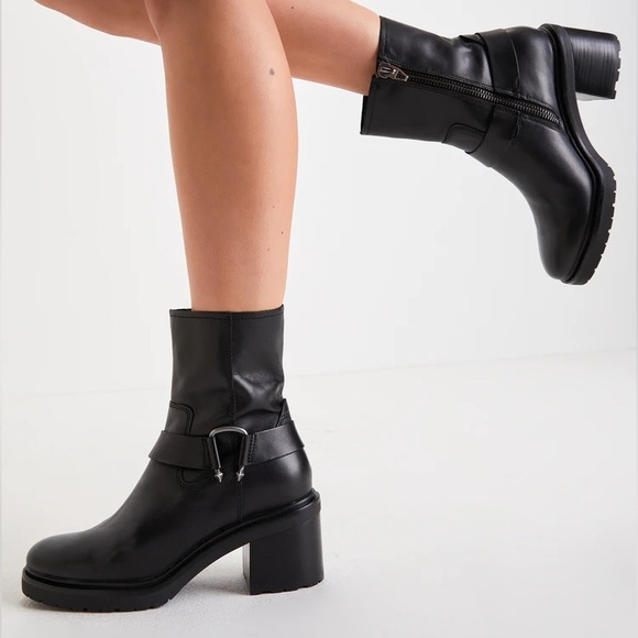 Camros Black Leather Mid-Calf Moto Boots size 8.5 - Picture 2 of 7